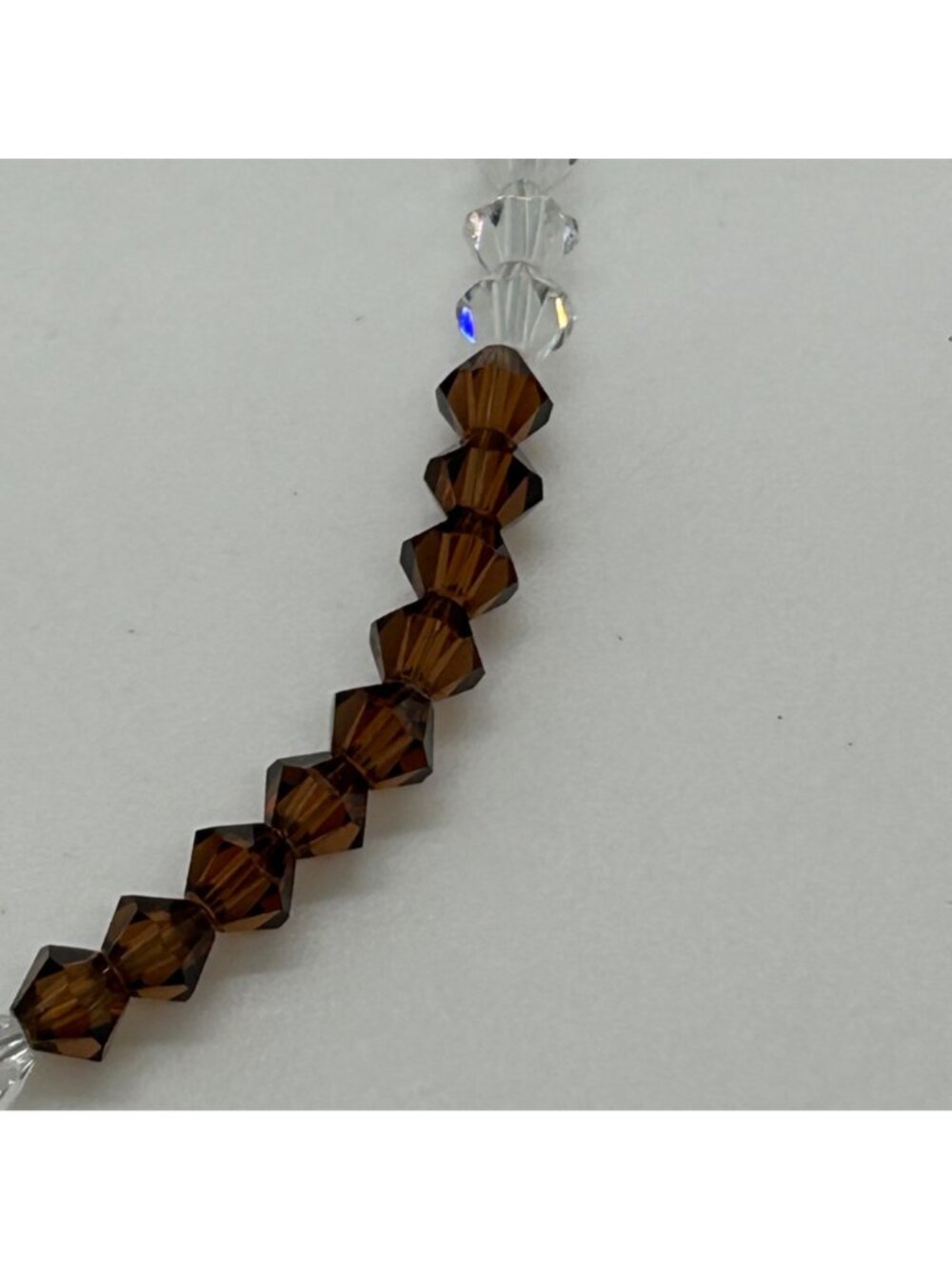 Bicone Crystal Bracelet Clear & Brown Beads Faceted Adjustable Dainty Minimalist - Picture 5 of 10